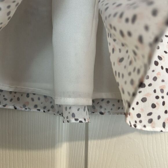 PRINCESS POLLY Size 0 NWT Rasmus Mini Skirt White Gray Peach Ruffle Tiered Linen - Picture 4 of 10